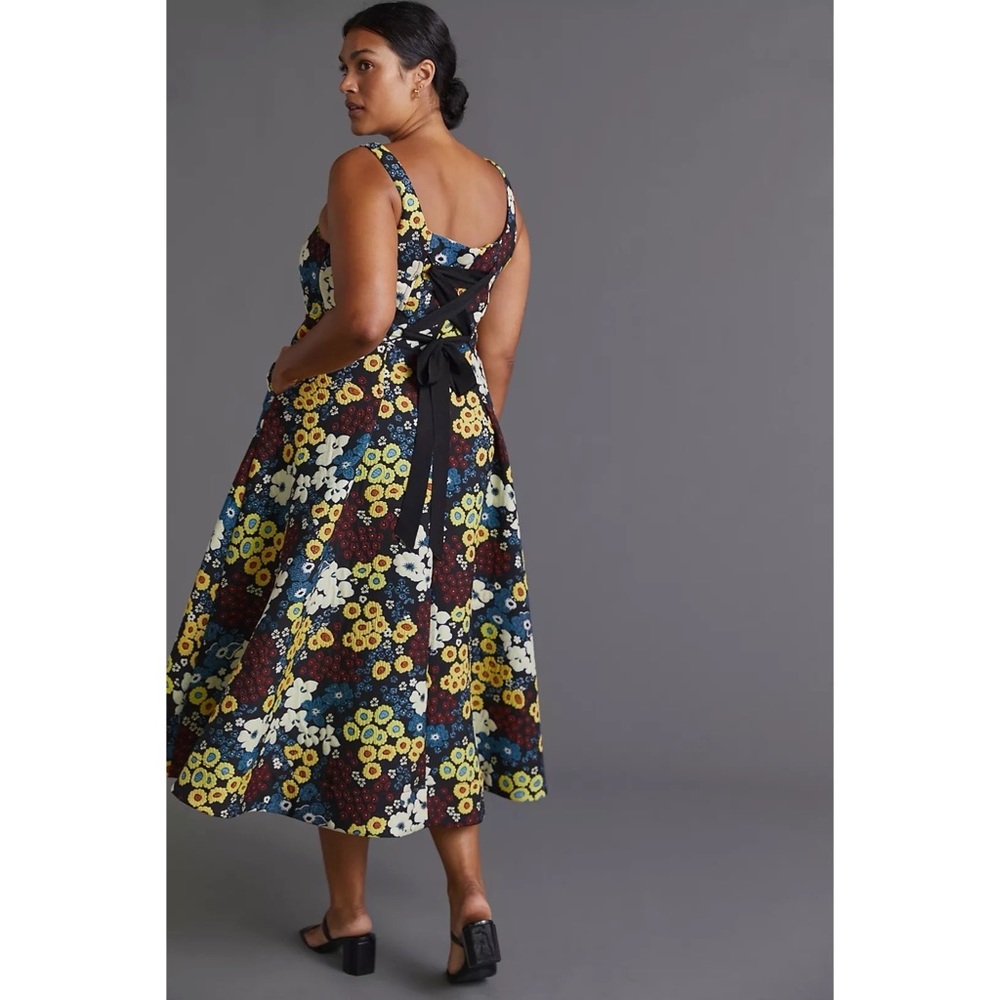 Anthro Maeve Marigold Floral jacquard Midi Dress Sleeveless Scoop Neck 12 Large - Picture 4 of 17